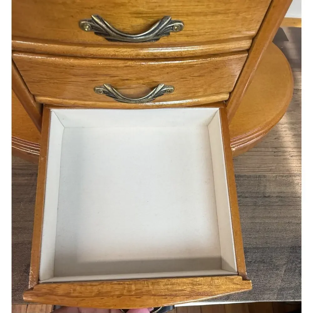 Vintage Mele Large Wooden Tabletop Jewelry Box Armoire Walnut Color 11”Hx12.5W